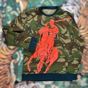 Ralph Lauren Polo Sport Big Pony Graphic Sweatshirt Pullover Camo Orange Medium